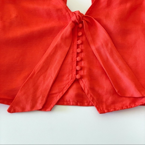 NWT Anthropologie Maeve Short Sleeve Tie-Front Linen Blend Blouse Orange 4 - Picture 10 of 16